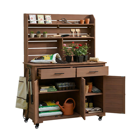 TOPMAX 65"H Large Garden Potting Bench with Storage and Lockable Wheels HouseOfZazla