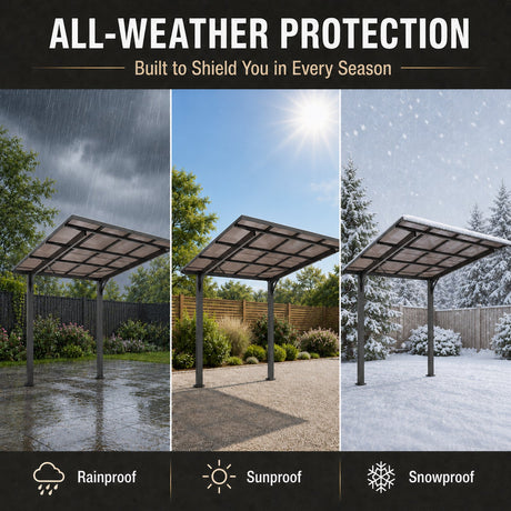 8x8FT Outdoor Carport with Galvanized Steel Frame and Sloped PC Roof HouseOfZazla