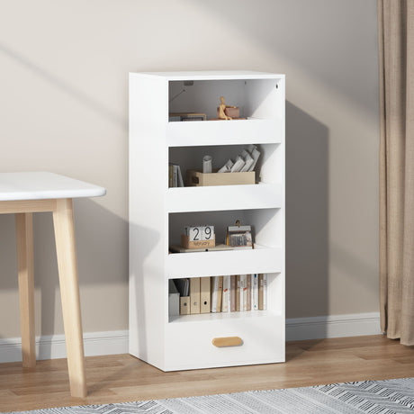 4 Tier Freestanding Bookshelf With 3 Sliding Drawers And 1 Bottom Drawer - White HouseOfZazla