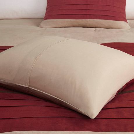 7 PC Pieced Faux Suede Comforter Set Red Cal King HouseOfZazla