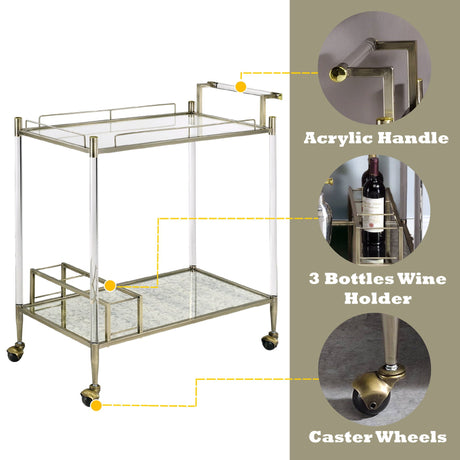 Cirro Antique Mirror Wire Brass Serving Cart HouseOfZazla