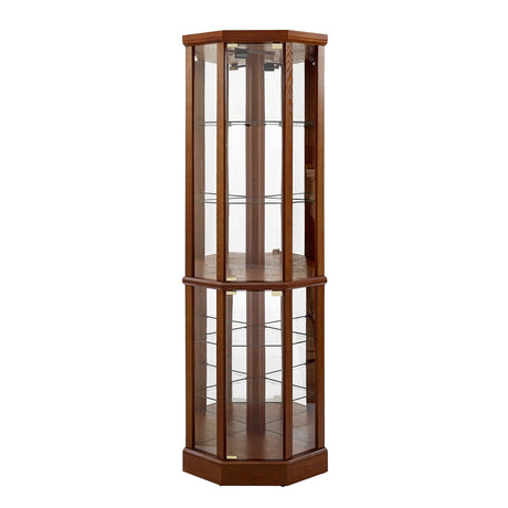 6 Shelf Lighted Corner Curio Cabinet With Adjustable Tempered Glass Shelves And Mirror Back (E26 Light Bulb Not Included) HouseOfZazla