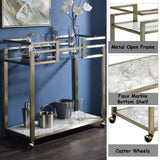 Neilo Clear Glass Faux Marble Top Serving Cart