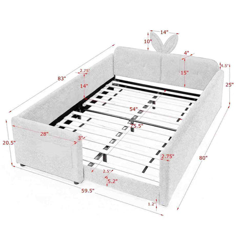 Cute Rabbit Ear Upholstered Platform Bed Frame With Safety Rail HouseOfZazla