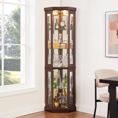 Corner Glass Cabinet Lighted Curio Cabinet in Dark Cherry HouseOfZazla