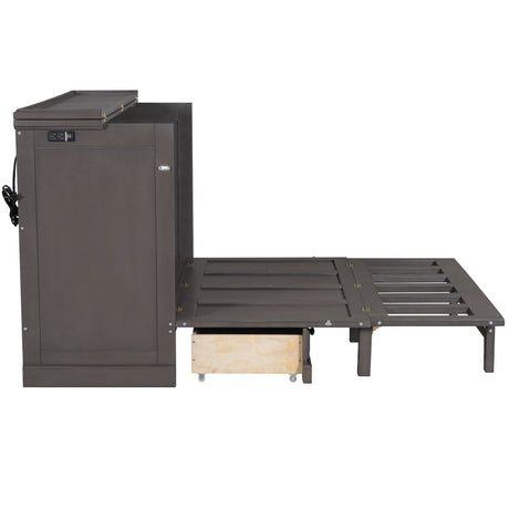 Solid Pine Murphy Bed Chest Cube Cabinet Bed With Charging Station And Large Storage Drawer For Home Office Or Small Room HouseOfZazla