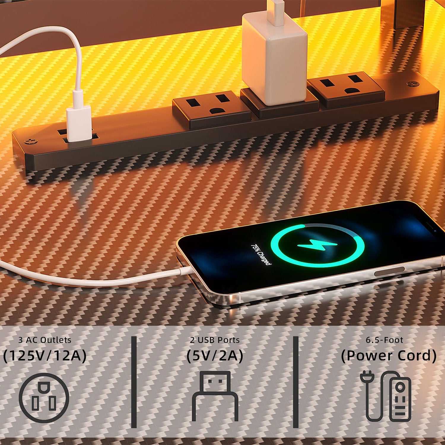 66" L Shaped Gaming Desk with Power Outlet and LED Lights, Reversible L Shaped Desk with Monitor Stand, Home Office Desk with Storage Shelves and Bag, Corner Desk with USB Port, Black Carbon Fiber Flrrtenv