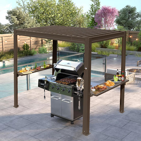 8x5 Ft Grill Louvered Pergola with Adjustable Roof and Built-in Gutter HouseOfZazla