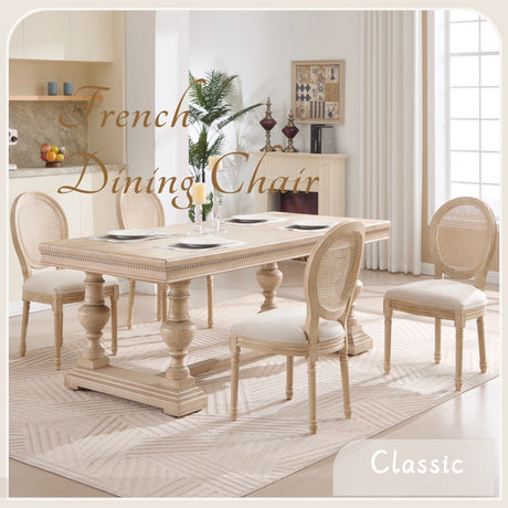French Country Dining Chairs Set of 2 Upholstered with Rattan Back HouseOfZazla