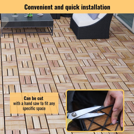Interlocking Deck Tiles Checker Pattern, Square Acacia Hardwood Outdoor Flooring For Patio, Bancony, Pool Side HouseOfZazla