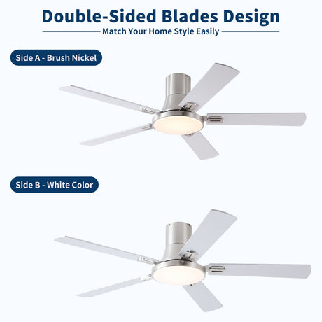 Flush Mount Ceiling Fans With LED Light And Remote Control, 5 Blades HouseOfZazla