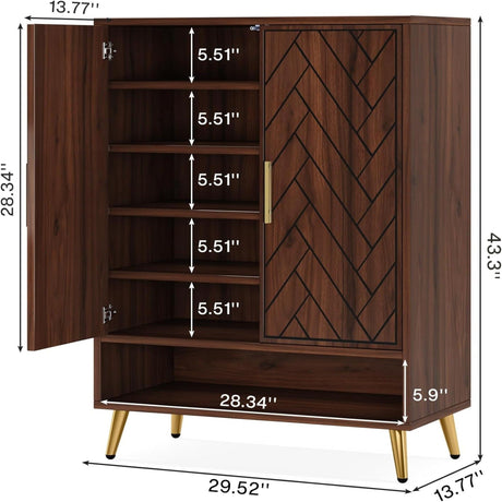 6 Tier Wooden Entryway Shoe Cabinet, Wide Storage Unit For 24 Pairs Of Shoes - Walnut HouseOfZazla
