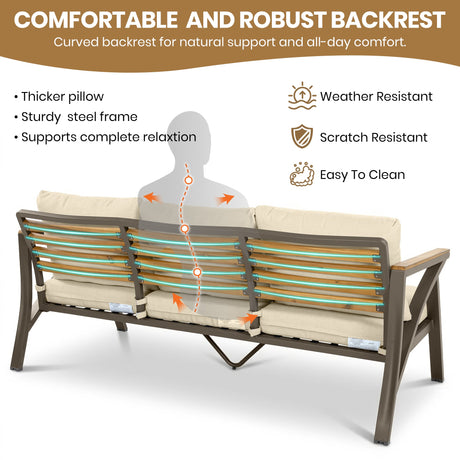 6-Piece Outdoor Patio Furniture Set with Steel Frame Sofa & Acacia Wood Table HouseOfZazla