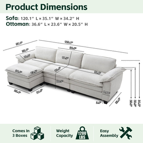 Living Room Sofa Luxury Couch with Ottoman in Soft Chenille Beige HouseOfZazla
