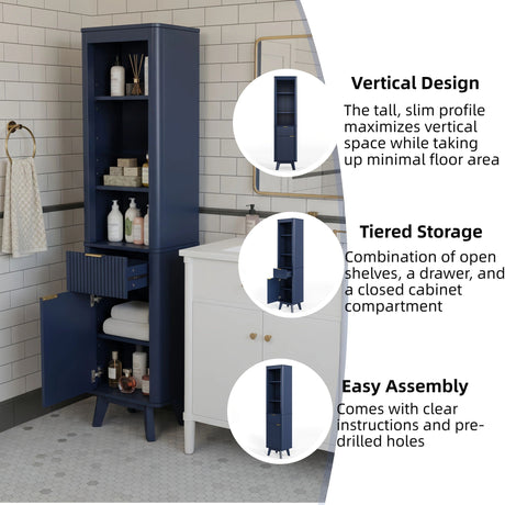Tall Bathroom Storage Cabinet With Adjustable Shelves And 1 Drawer & Door HouseOfZazla