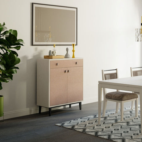 Bar Cabinet With Large Storage - White / Pecan HouseOfZazla