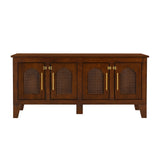 Lars Indoor Rattan Decorated Rubber Wood Dog Crate Cabinet Furniture