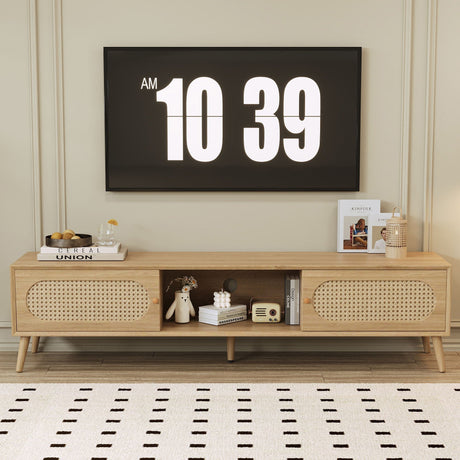 TV Stand For TVs Up To 80" - Natural Wood Media Console Cabinet HouseOfZazla