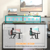 67" Computer Desk with Drawers and File Cabinet for Storage, Home Office Desk with Power Outlet and LED Lights, Gaming Desk with Printer Cabinet and Monitor Stand, Study Writing Work Desk, Black DOINUO