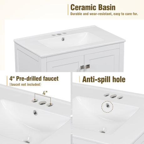 Bathroom Vanity With Single Sink, Combo Cabinet Undermount Sink, Bathroom Storage Cabinet With Two Doors And A Drawer, Soft Closing, Multifunctional Storage, Solid Wood Frame HouseOfZazla