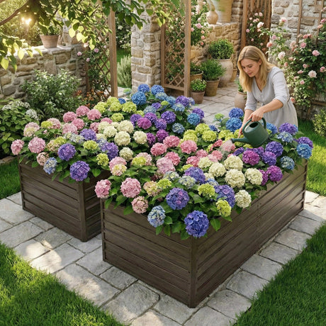 8x4x2 FT Woodgrain Galvanized Raised Garden Bed Set HouseOfZazla