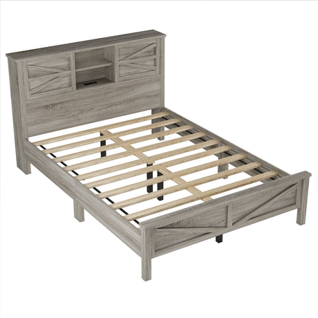 3-Pieces Bedroom Set Queen Size Farmhouse Platform Bed with Storage Headboard and Charging Station HouseOfZazla