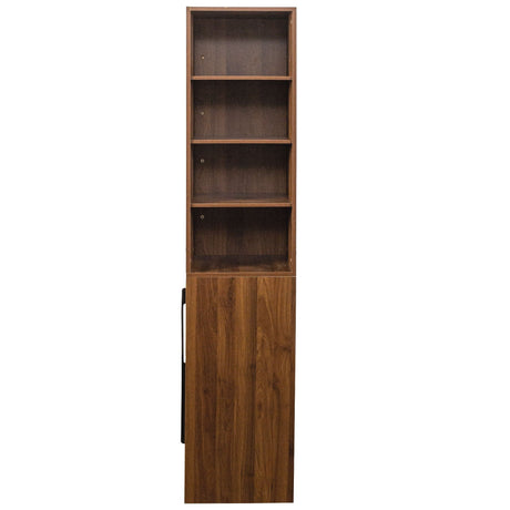 Tall Kitchen Pantry Cabinet With 4 Tier Side Shelf, 2 Drawers, Freestanding Food Hutch With Microwave Stand For Dining Room - Walnut HouseOfZazla