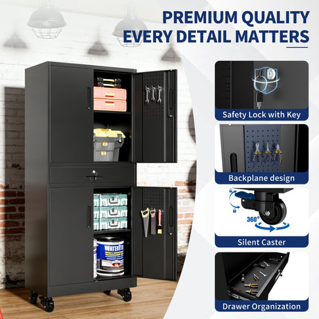 Metal Storage Cabinet with Drawer, Locking Doors, and Rolling Wheels HouseOfZazla