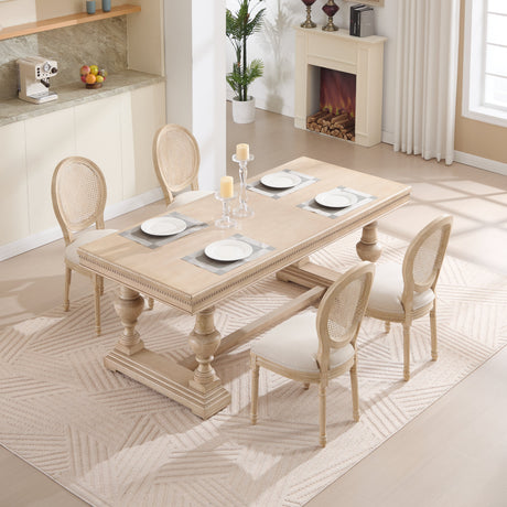 French Country Dining Chairs Set of 2 Upholstered with Rattan Back HouseOfZazla