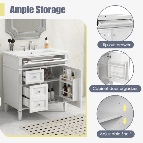 Bathroom Vanity With Top Sink, Modern Bathroom Storage Cabinet With 2 Drawers And A Tip-Out Drawer HouseOfZazla