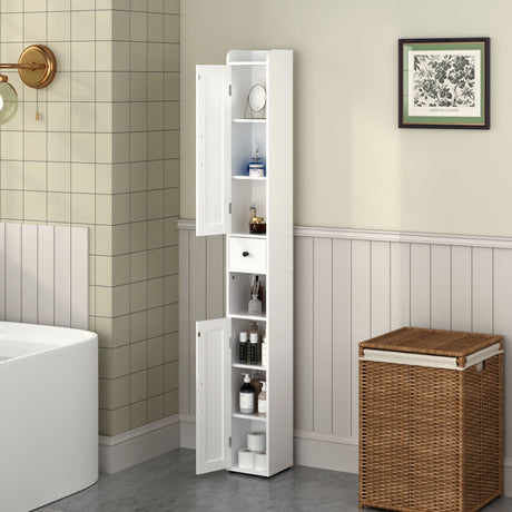 Slim Tall Bathroom Storage Cabinet With Adjustable Shelves, 2 Doors Freestanding Cabinet - White HouseOfZazla