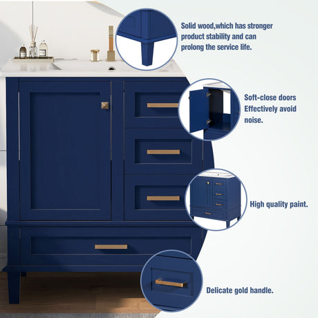 Bathroom Vanity, Modern Bathroom Cabinet With Sink Combo Set, Bathroom Storage Cabinet With A Soft Closing Door And 3 Drawers, Solid Wood Frame HouseOfZazla