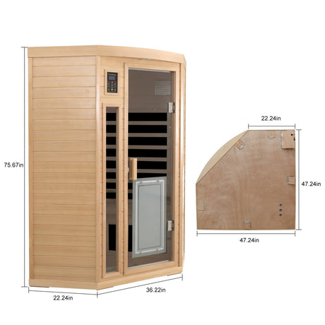 Low EMF, there is also a heating plate on the glass door, can be placed on the pentagon in the corner of the room, Hemlock wood Far-infrared indoor Two person sauna room HouseOfZazla