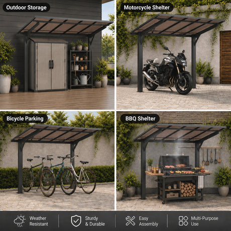 8x5ft Galvanized Steel Carport with Sloped PC Roof HouseOfZazla