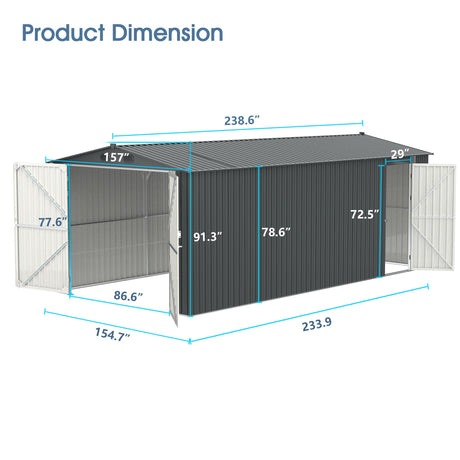 Outdoor Storage Shed, Metal Garden Shed Backyard Utility Tool House Building With 2 Doors And 4 Vents For Car, Truck, Bike, Garbage Can, Tool, Lawnmower HouseOfZazla