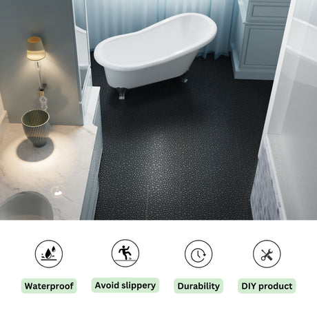 Interlocking Deck Tiles Plastic Waterproof Outdoor All Weather Anti-Slip Bathroom Shower Balcony Porch Strong Weight Capacity Upto 440 Lbs, Pebble Stone Pattern HouseOfZazla