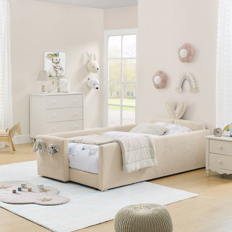 Cute Rabbit Ear Upholstered Platform Bed Frame With Safety Rail HouseOfZazla