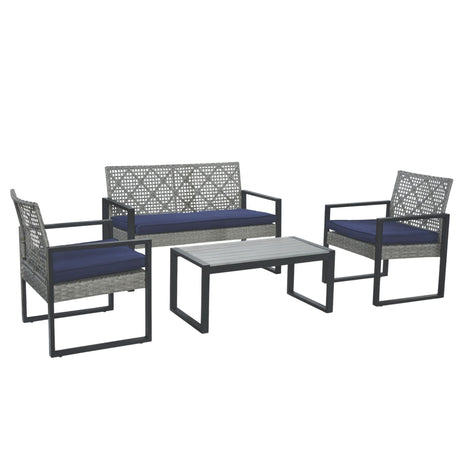 4 Piece Patio Furniture Set With Acacia Wood Table Top And Cushions HouseOfZazla