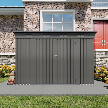 Outdoor Storage Shed, Tool House With Sloping Roof, 6 Vents And 2 Swing Doors For Backyard - Gray HouseOfZazla