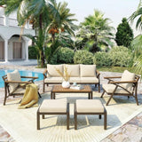6-Piece Outdoor Patio Furniture Set with Steel Frame Sofa & Acacia Wood Table