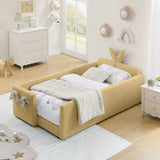 Cute Rabbit Ear Upholstered Platform Bed Frame With Safety Rail