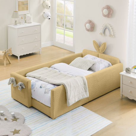 Cute Rabbit Ear Upholstered Platform Bed Frame With Safety Rail HouseOfZazla