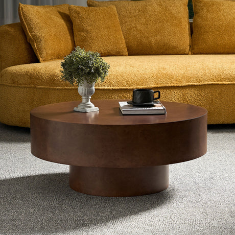 31.49'' Faux Burl Wood Pattern Round Coffee Table with Sturdy Pedestal HouseOfZazla