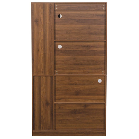 Tall Kitchen Pantry Cabinet With 4 Tier Side Shelf, 2 Drawers, Freestanding Food Hutch With Microwave Stand For Dining Room - Walnut HouseOfZazla