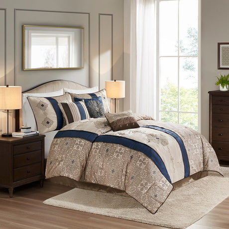 Cal King 7 Piece Jacquard Comforter Set with Throw Pillows HouseOfZazla