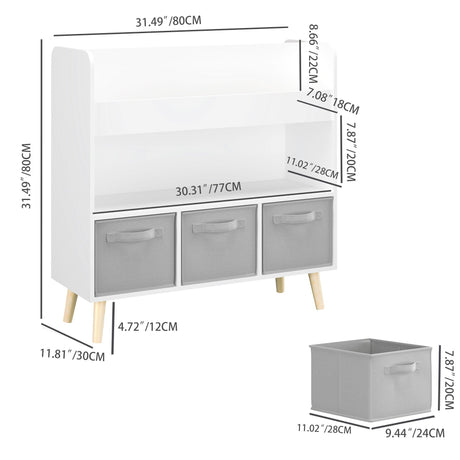 Bookshelf With 3 Bins, Storage Shelf For Toys And Books - White HouseOfZazla