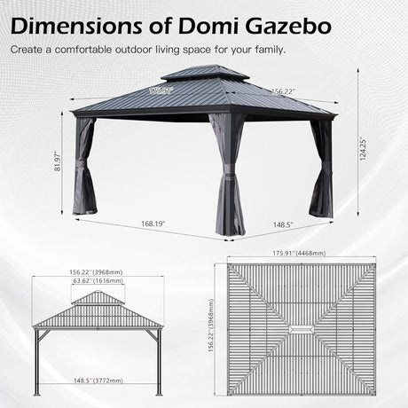 13x15FT Outdoor Hardtop Gazebo with Galvanized Steel Double Roof HouseOfZazla