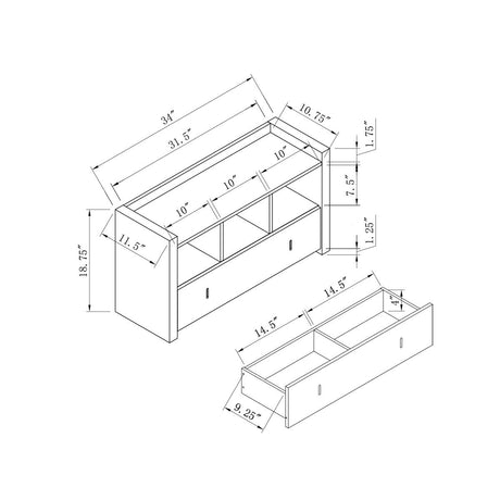 Shoe Entry Bench With Three Shelves, One Drawer With Divided Compartment HouseOfZazla