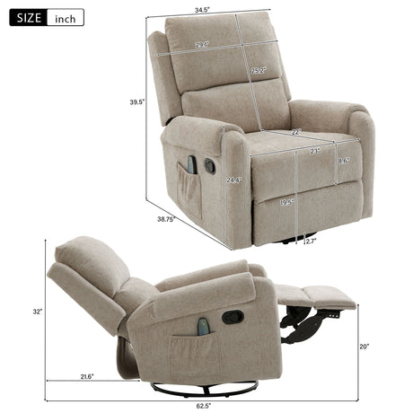 Manual Recliner Massage Chair With Swivel Rocker, 8 Massage Modes, Side Storage Pocket HouseOfZazla