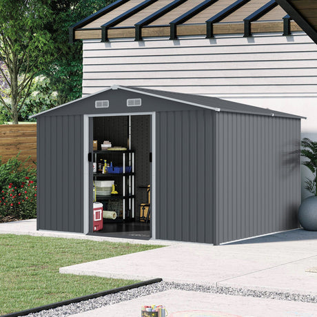 Outdoor Storage Shed Large Metal Tool Sheds, Heavy Duty Storage House With Sliding Doors HouseOfZazla